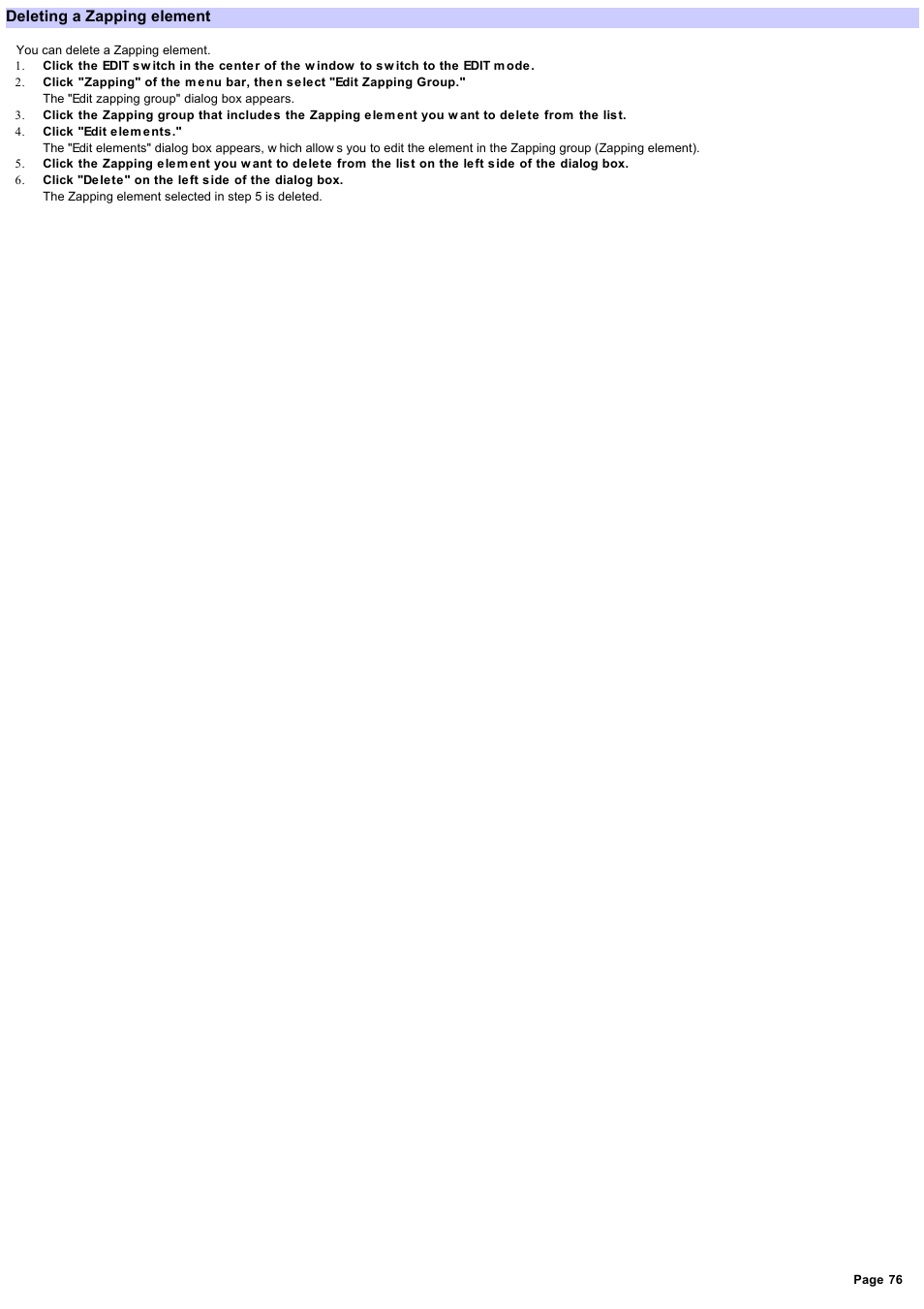 Deleting a zapping element | Sony RM-NX7000 User Manual | Page 76 / 117