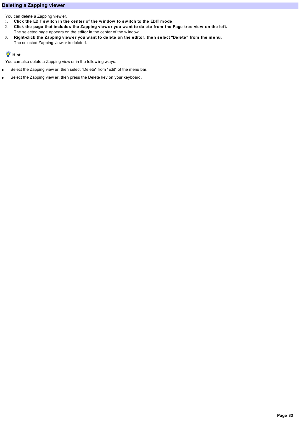 Deleting a zapping viewer, Deleting a zapping view er | Sony RM-NX7000 User Manual | Page 83 / 117