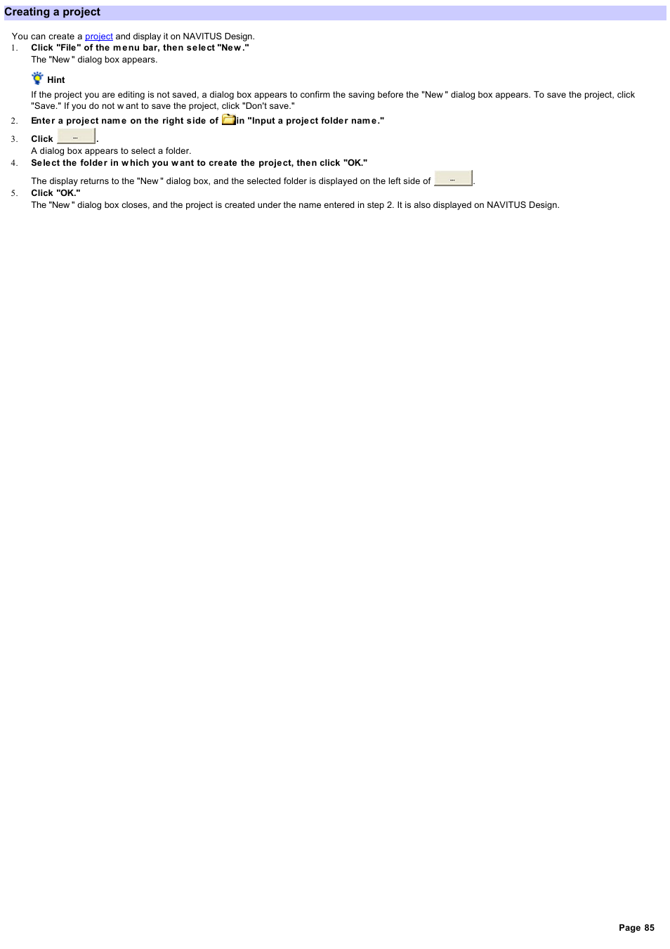 Creating a project, Create a project | Sony RM-NX7000 User Manual | Page 85 / 117