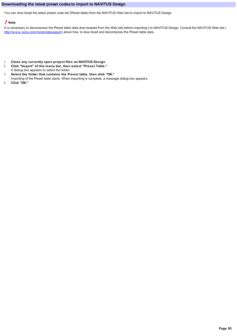 Getting the latest data via web sites | Sony RM-NX7000 User Manual | Page 95 / 117