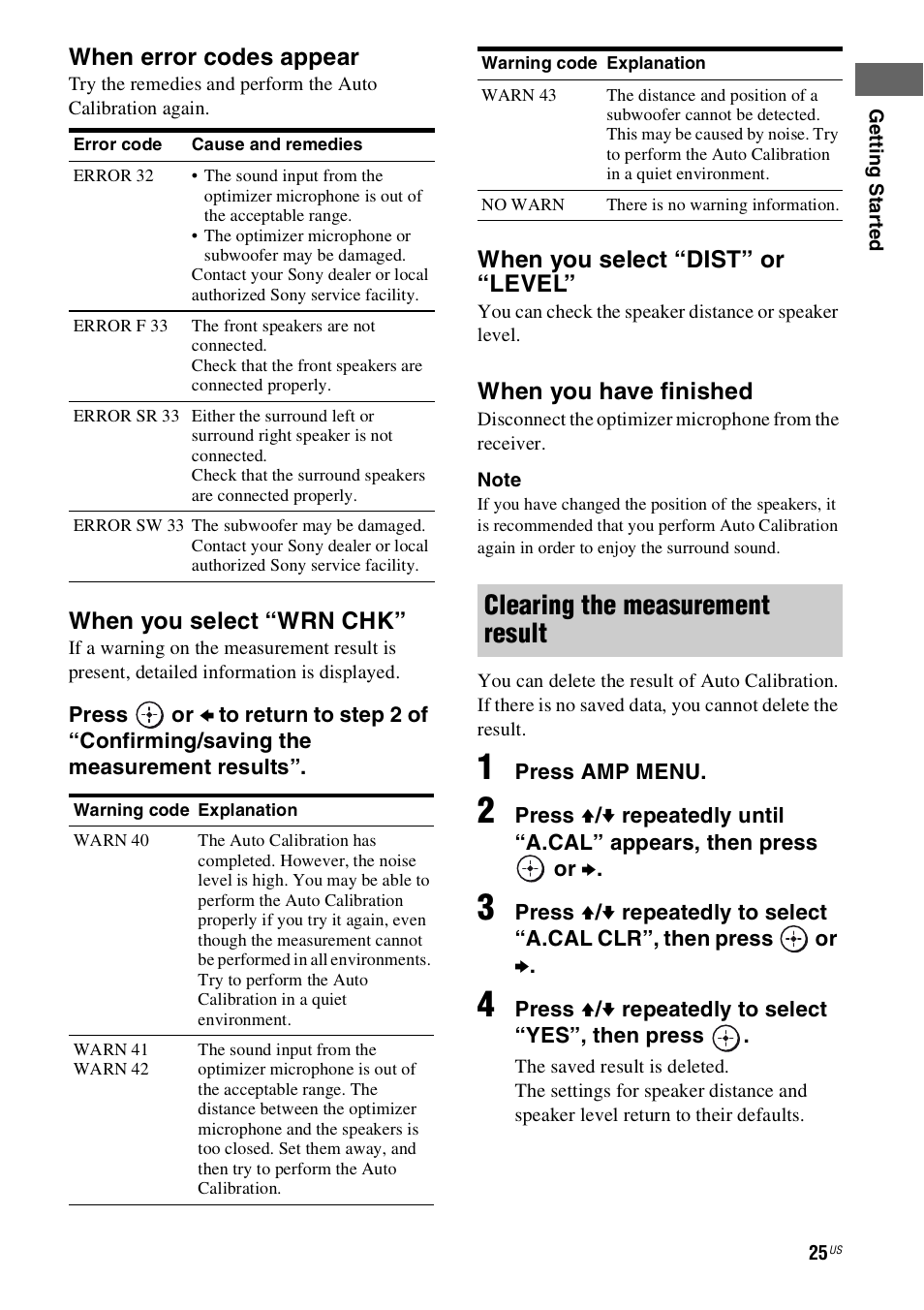 Clearing the measurement result | Sony HT-SS360 User Manual | Page 25 / 60