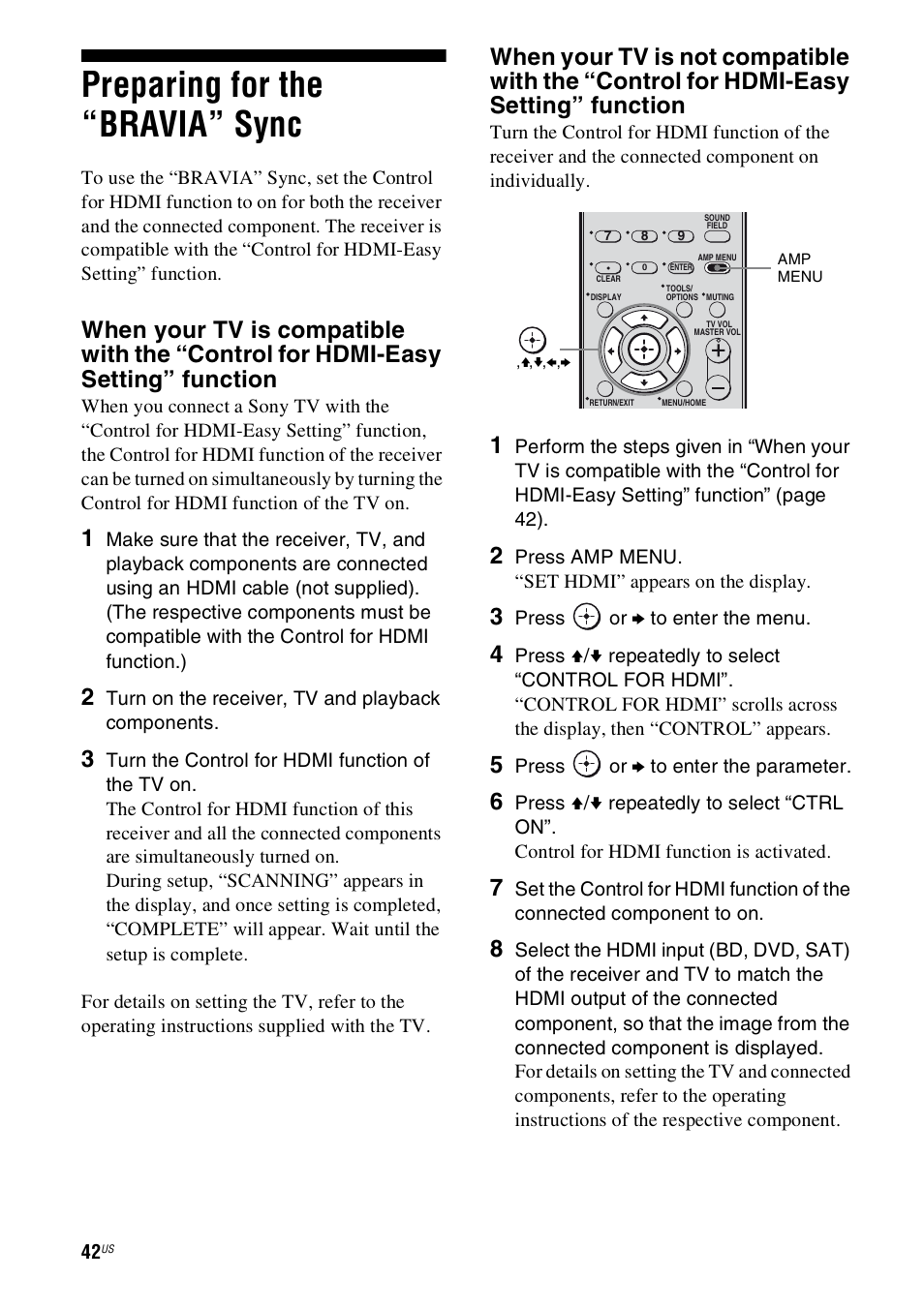 Preparing for the “bravia” sync | Sony HT-SS360 User Manual | Page 42 / 60