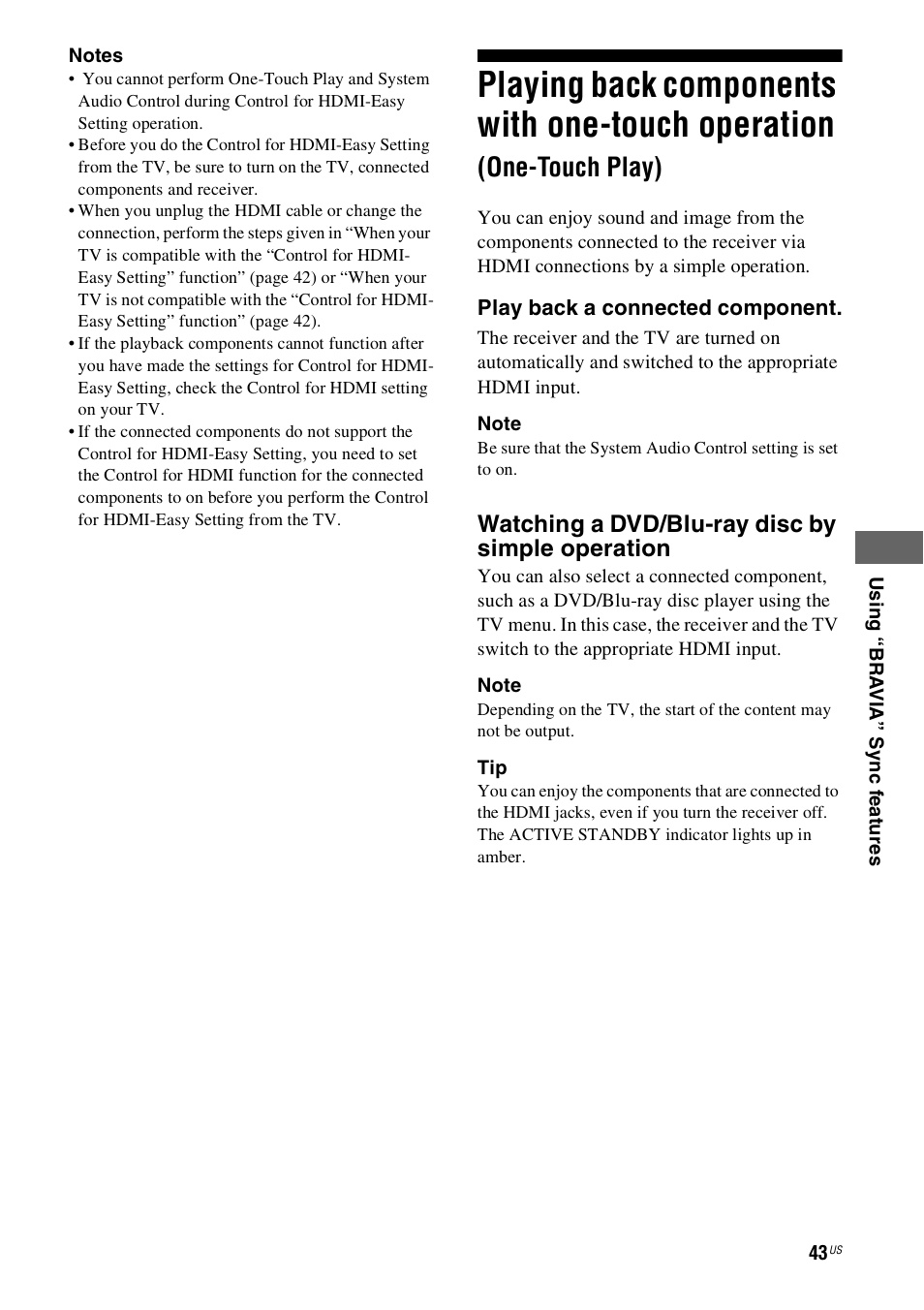 Playing back components with one-touch, Operation (one-touch play), Playing back components with one-touch operation | One-touch play) | Sony HT-SS360 User Manual | Page 43 / 60