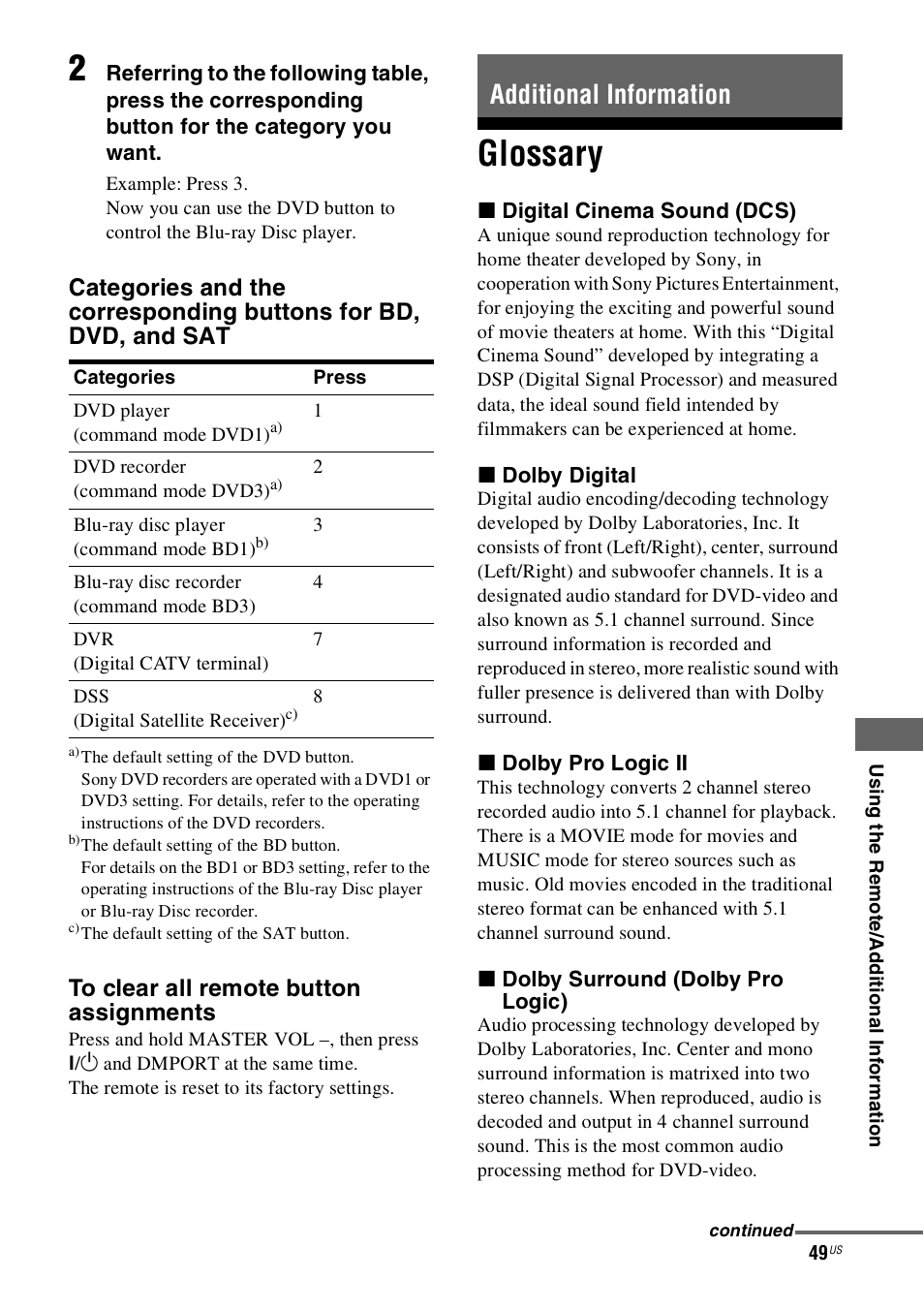 Additional information, Glossary | Sony HT-SS360 User Manual | Page 49 / 60
