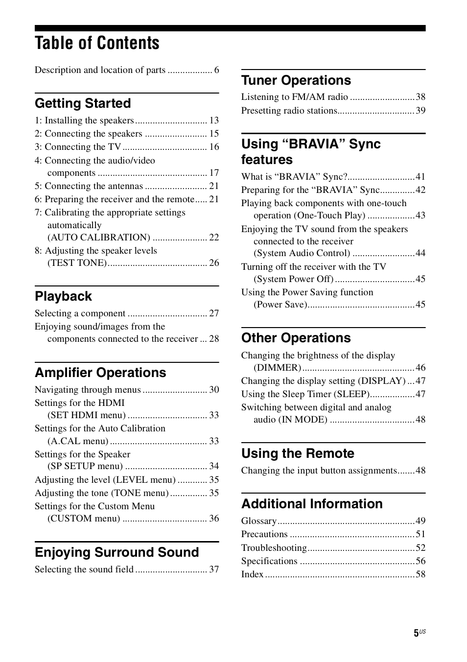 Sony HT-SS360 User Manual | Page 5 / 60