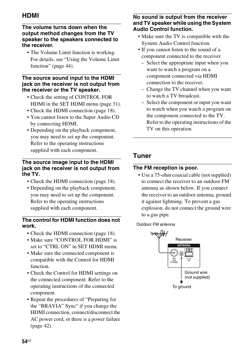Hdmi, Tuner | Sony HT-SS360 User Manual | Page 54 / 60