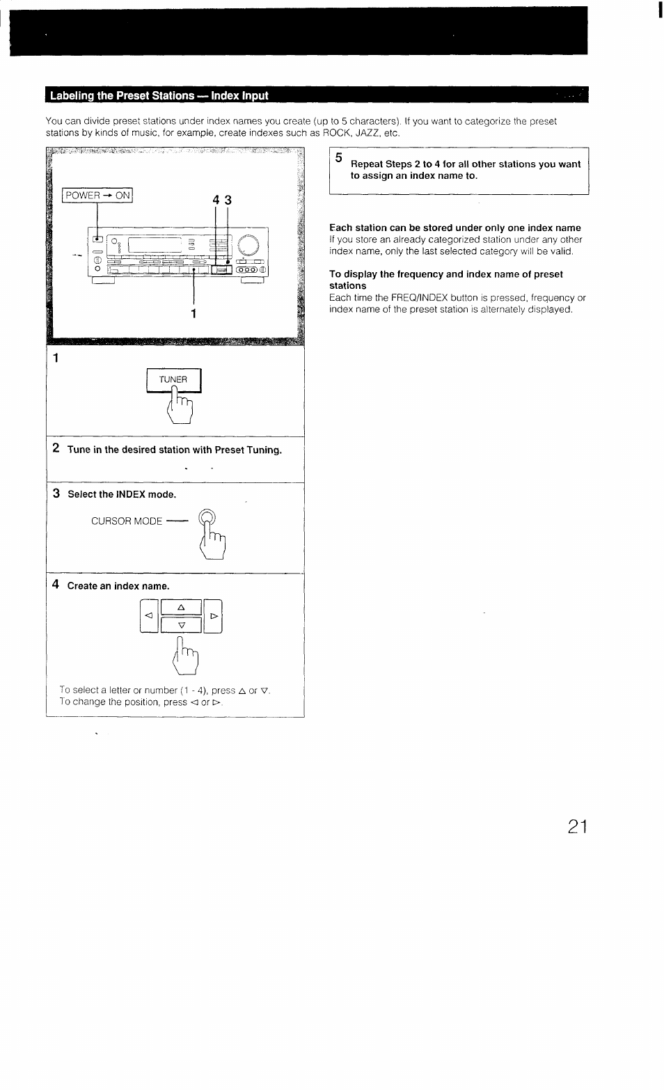 Labeling the preset stations — index input | Sony STR-AV1070X User Manual | Page 21 / 43