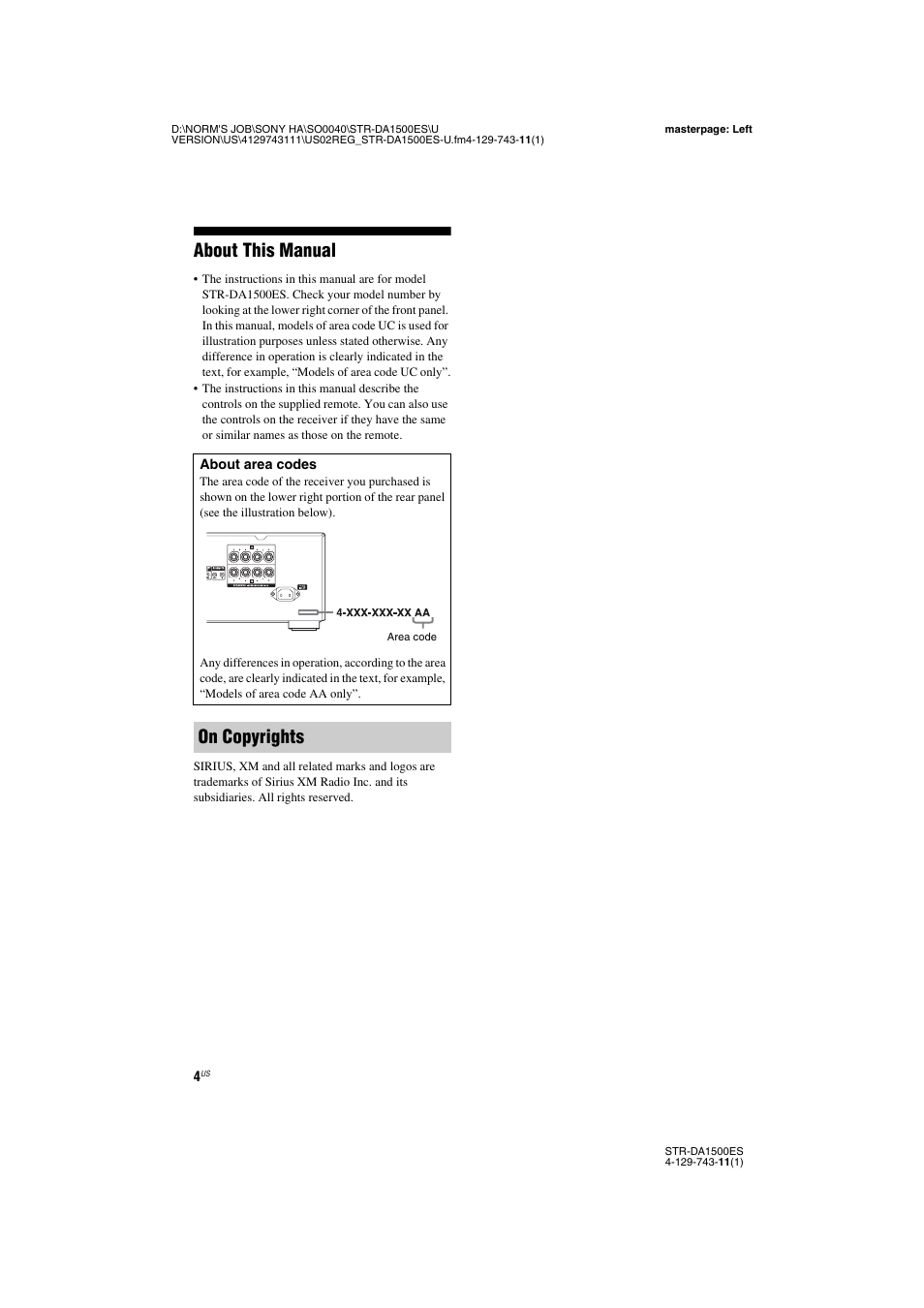 About this manual, On copyrights | Sony STR-DA1500ES User Manual | Page 4 / 60