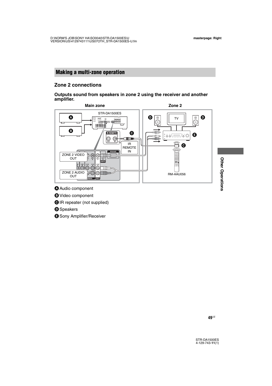 Making a multi-zone operation | Sony STR-DA1500ES User Manual | Page 49 / 60