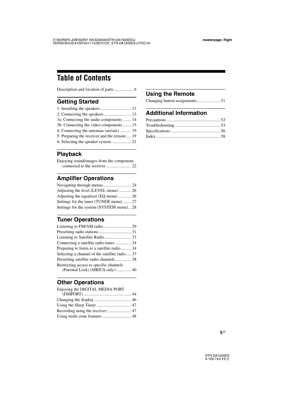 Sony STR-DA1500ES User Manual | Page 5 / 60