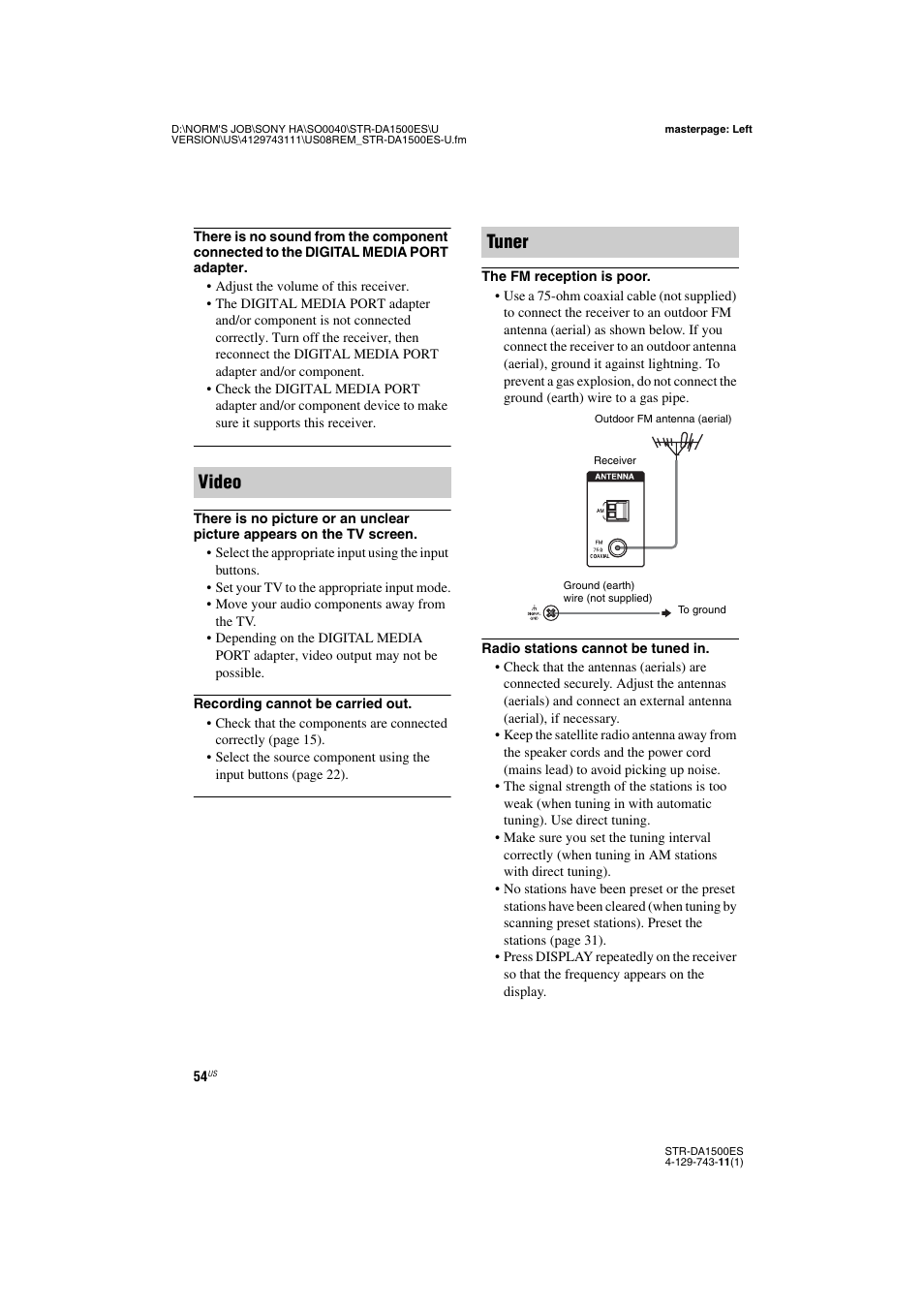 Video tuner | Sony STR-DA1500ES User Manual | Page 54 / 60