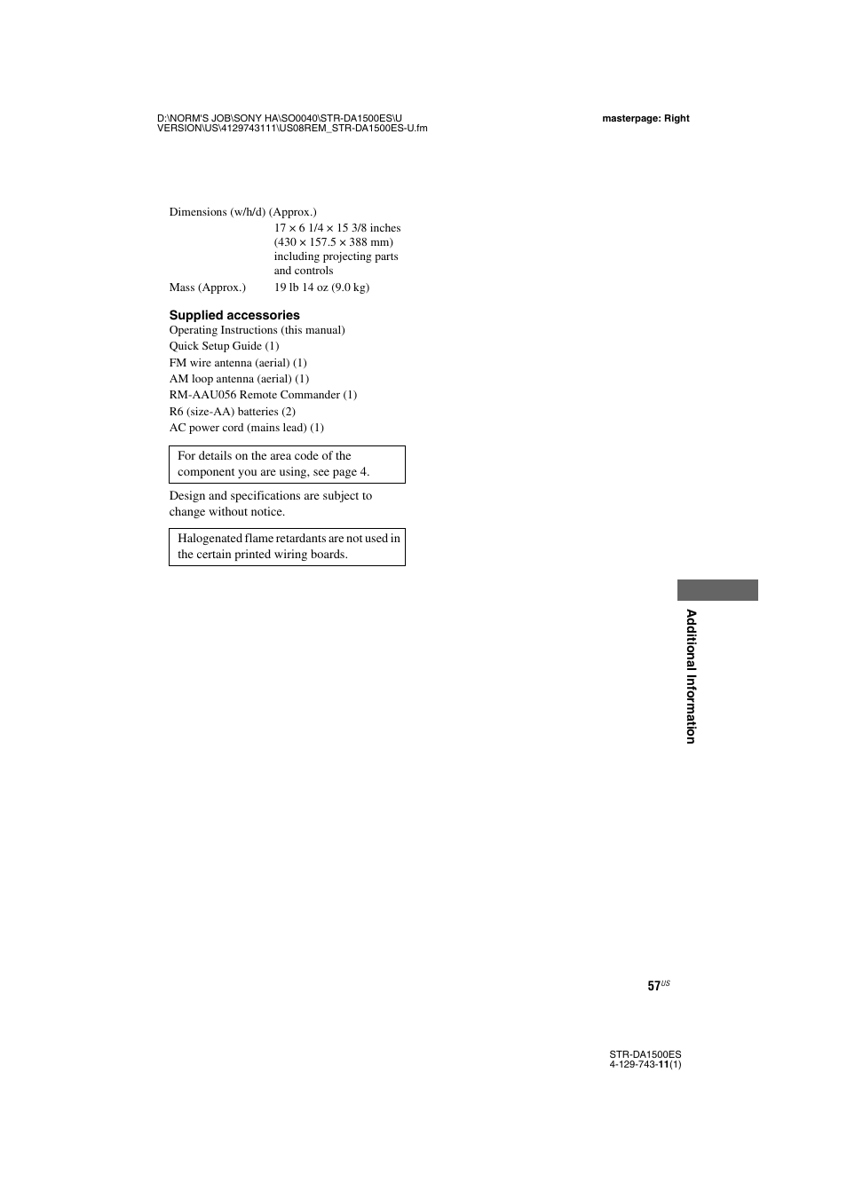 Sony STR-DA1500ES User Manual | Page 57 / 60