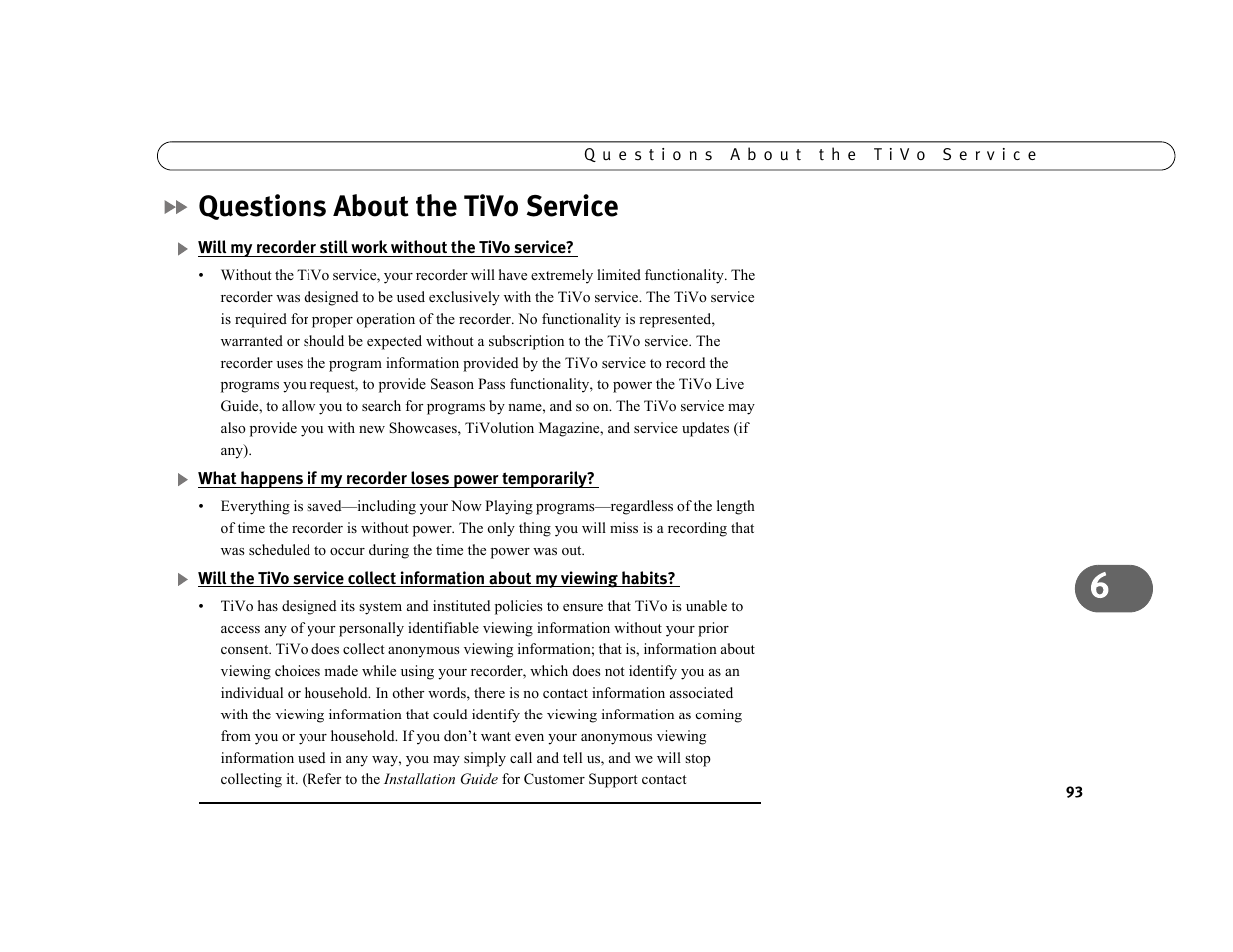 Questions about the tivo service | Sony SVR-3000 User Manual | Page 100 / 128