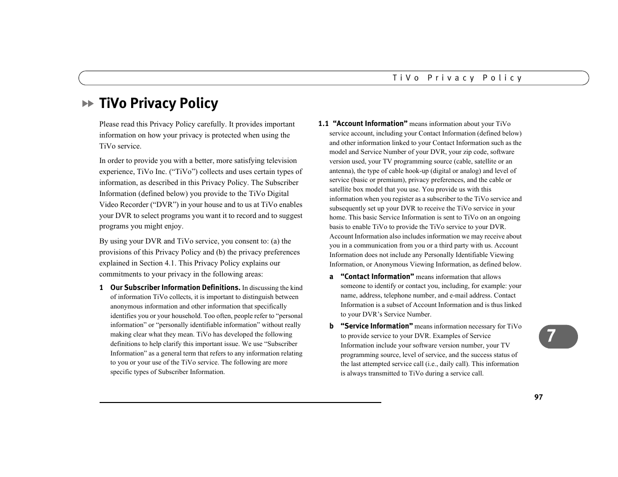 Tivo privacy policy | Sony SVR-3000 User Manual | Page 104 / 128