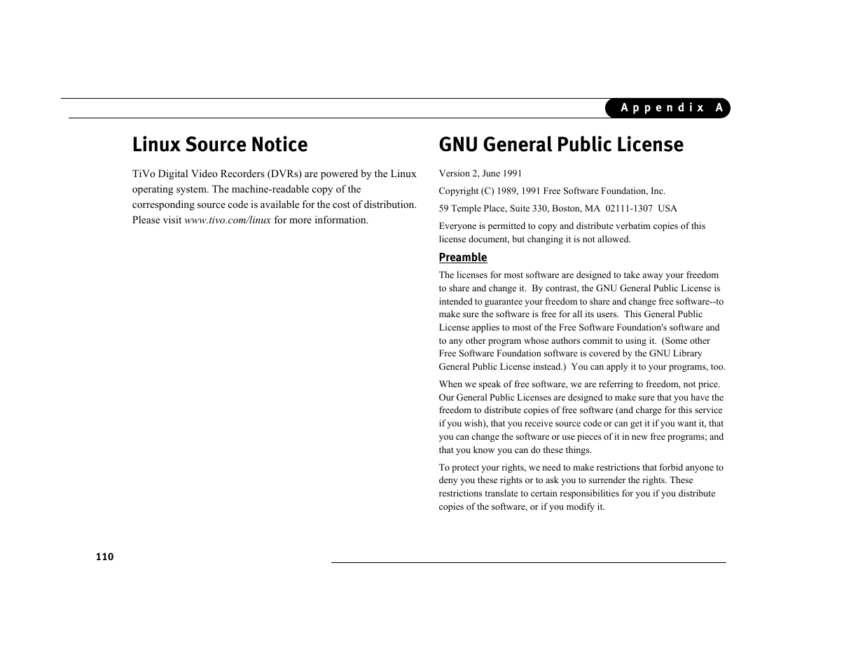 Linux source notice, Gnu general public license | Sony SVR-3000 User Manual | Page 117 / 128