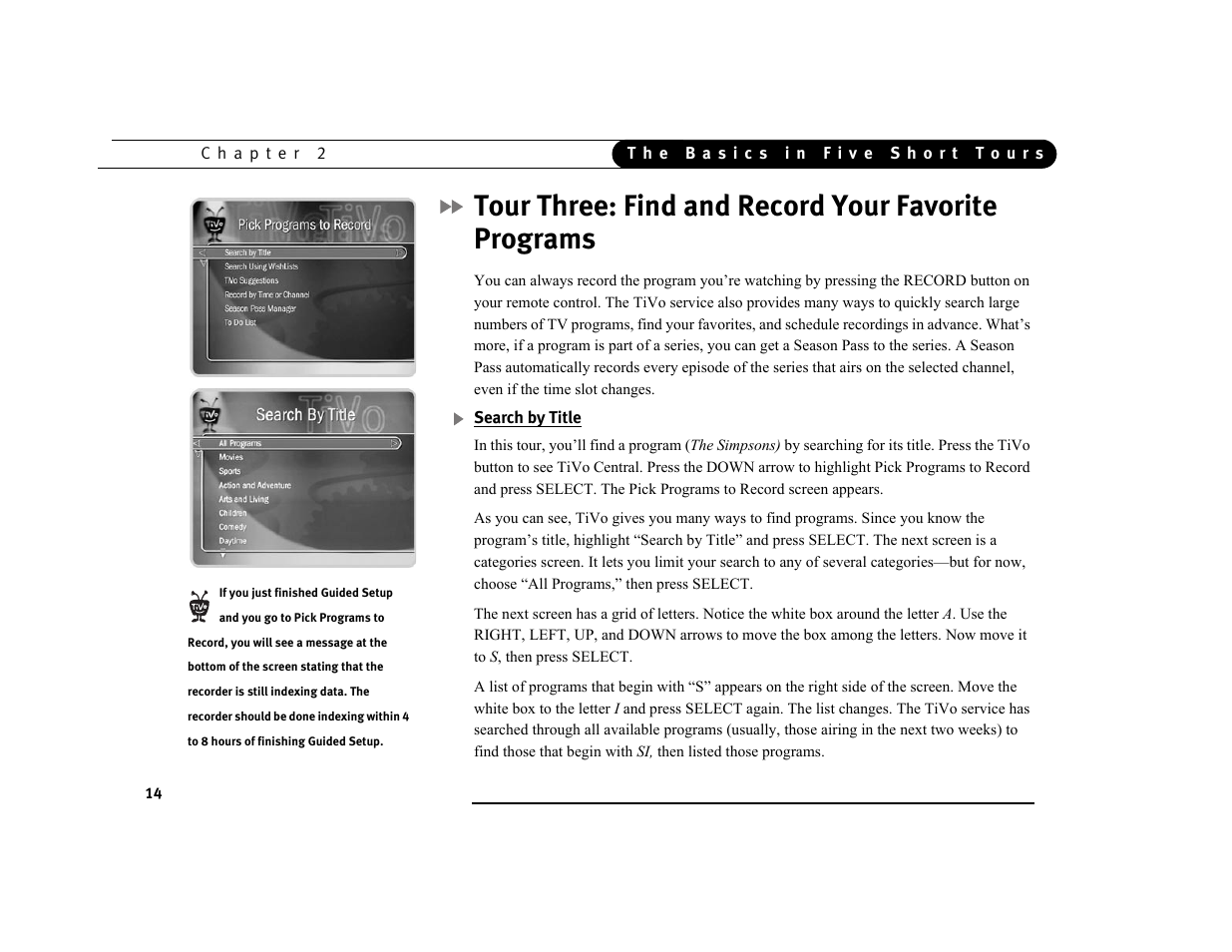 Tour three: find and record your favorite programs | Sony SVR-3000 User Manual | Page 21 / 128