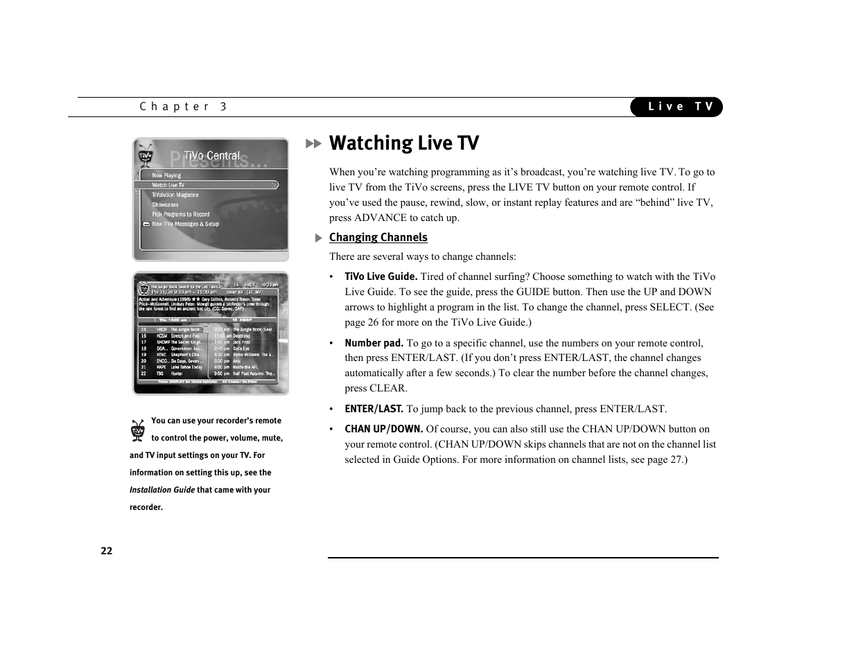 Watching live tv | Sony SVR-3000 User Manual | Page 29 / 128