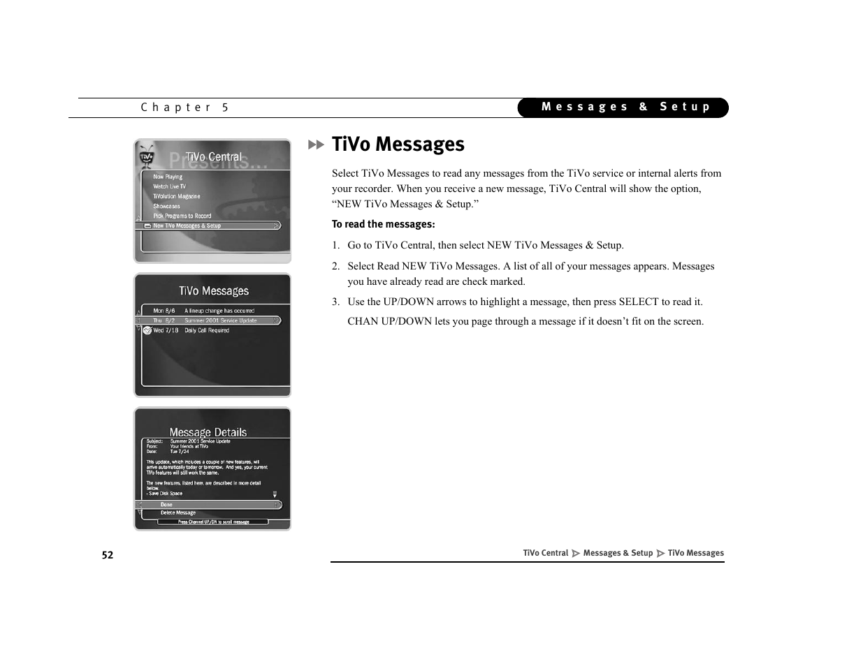 Tivo messages | Sony SVR-3000 User Manual | Page 59 / 128