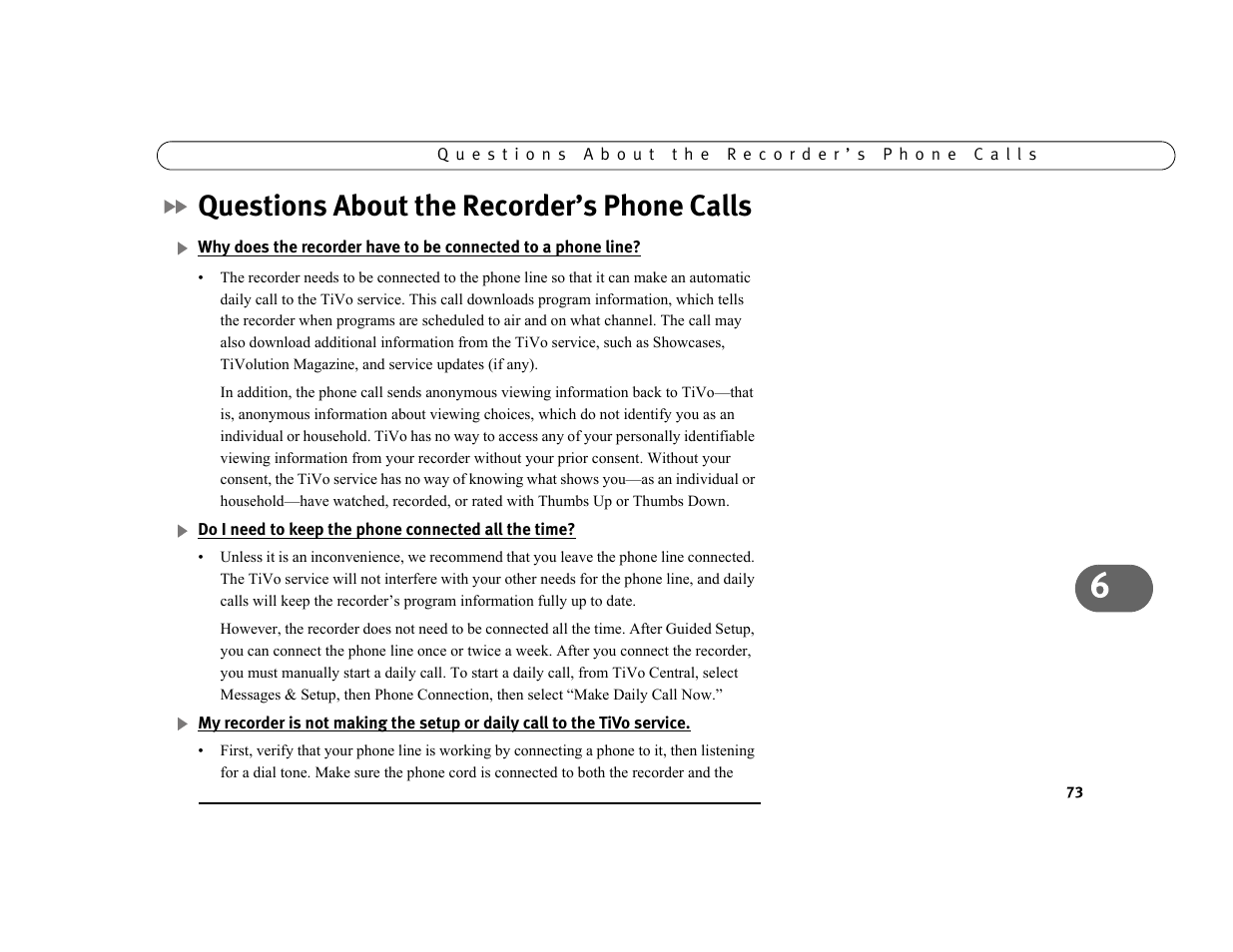 Questions about the recorder’s phone calls | Sony SVR-3000 User Manual | Page 80 / 128