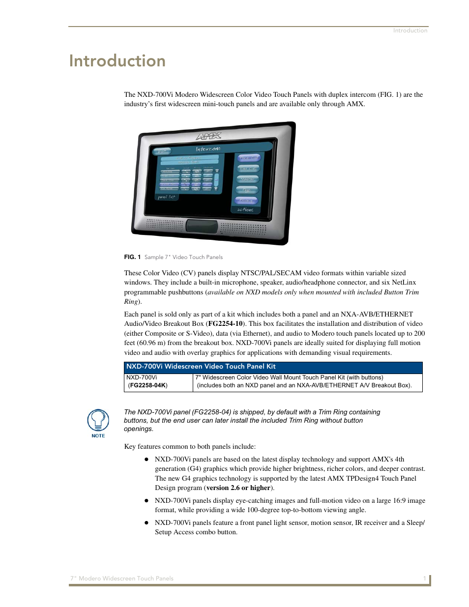 Introduction | AMX Modero NXD-700Vi User Manual | Page 11 / 234