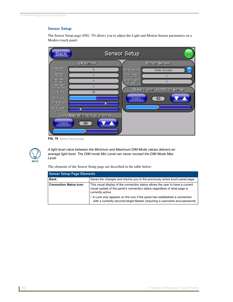 Sensor setup | AMX Modero NXD-700Vi User Manual | Page 124 / 234