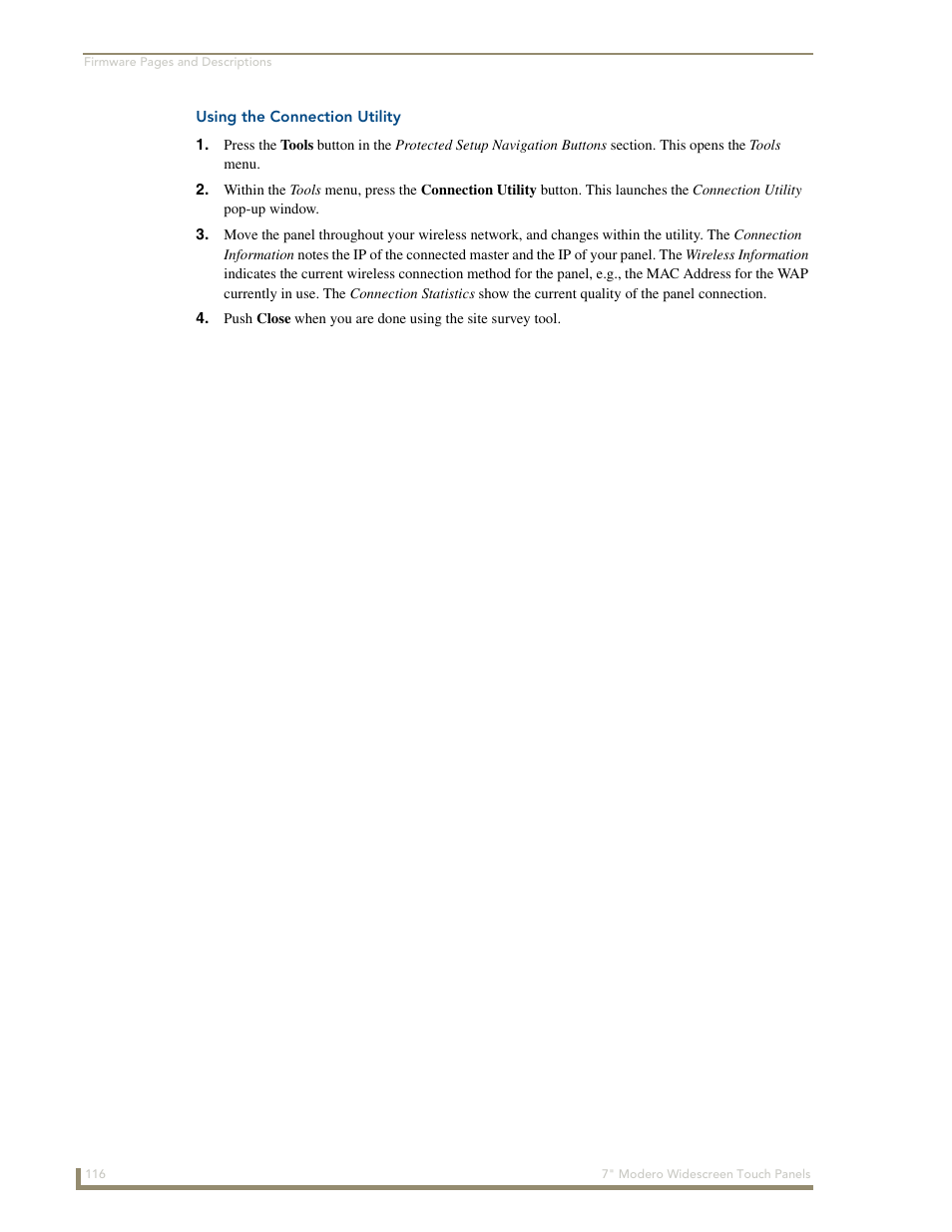 Using the connection utility | AMX Modero NXD-700Vi User Manual | Page 138 / 234