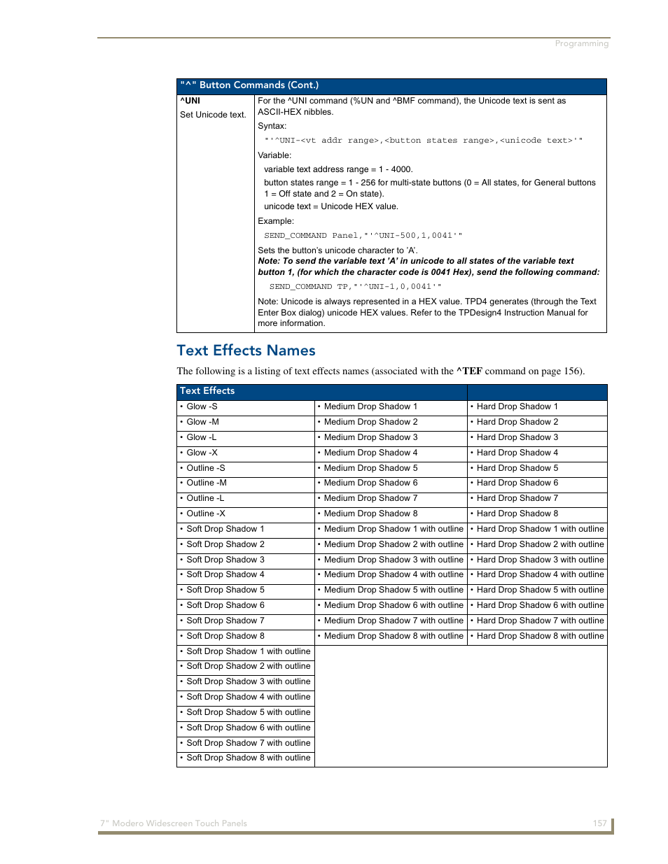 Text effects names | AMX Modero NXD-700Vi User Manual | Page 179 / 234