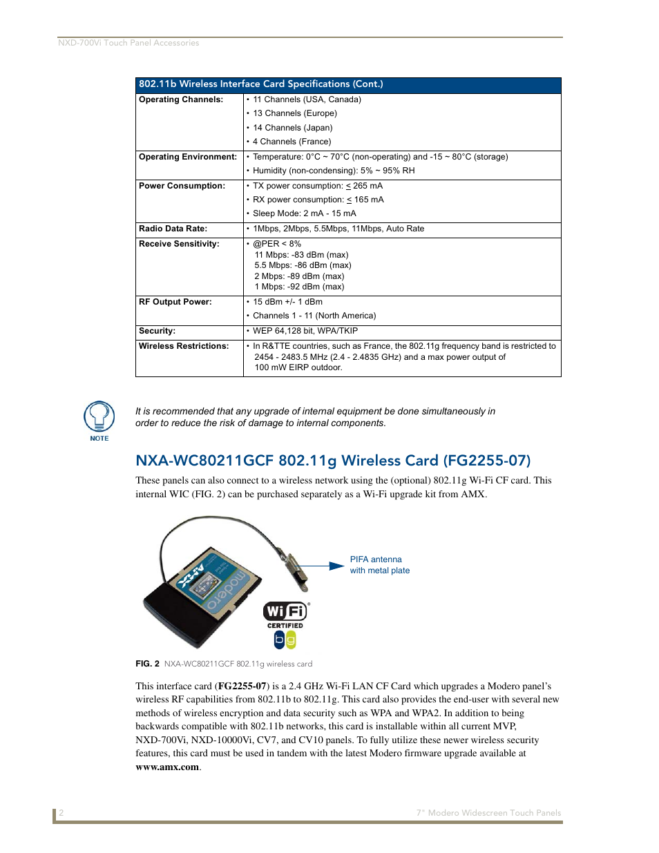 Nxa-wc80211gcf 802.11g wireless card (fg2255-07) | AMX Modero NXD-700Vi User Manual | Page 24 / 234