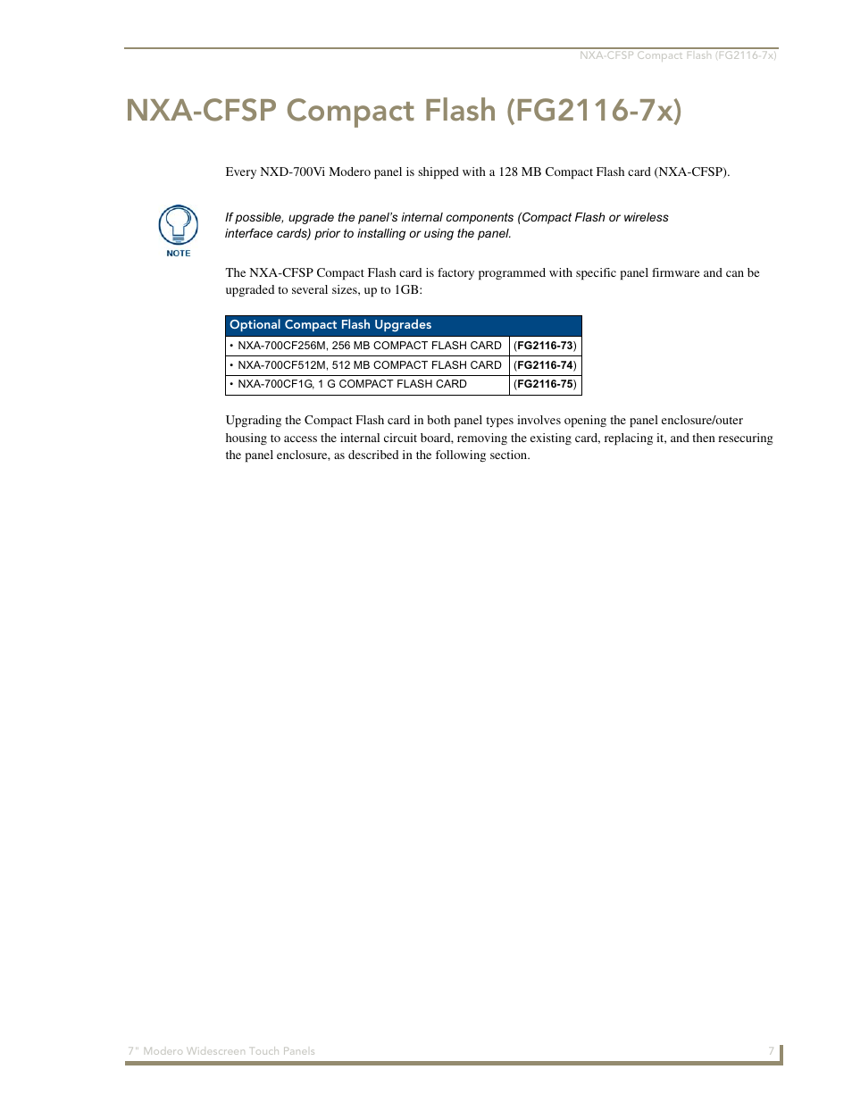 Nxa-cfsp compact flash (fg2116-7x) | AMX Modero NXD-700Vi User Manual | Page 29 / 234