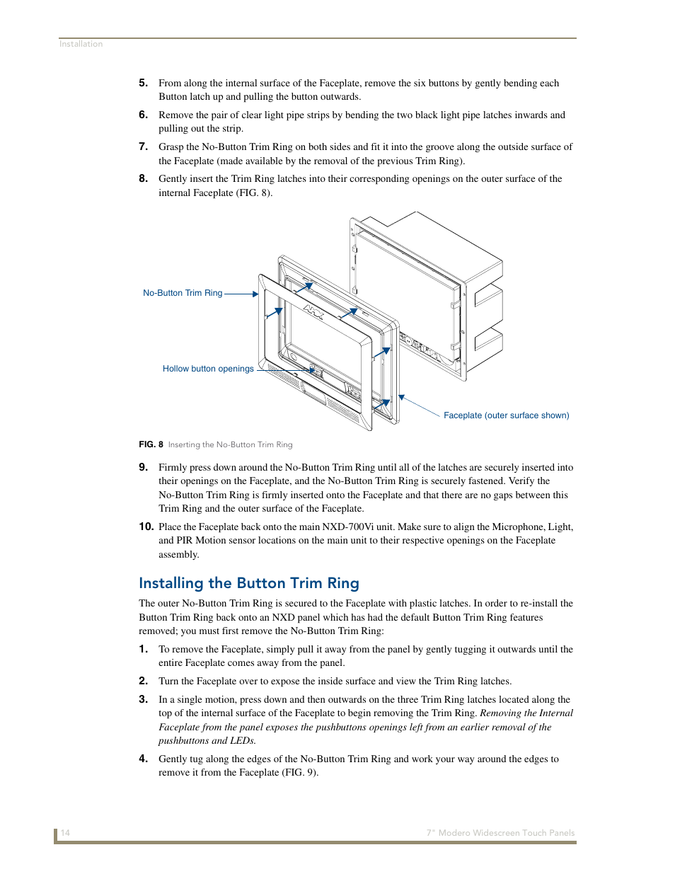 Installing the button trim ring | AMX Modero NXD-700Vi User Manual | Page 36 / 234