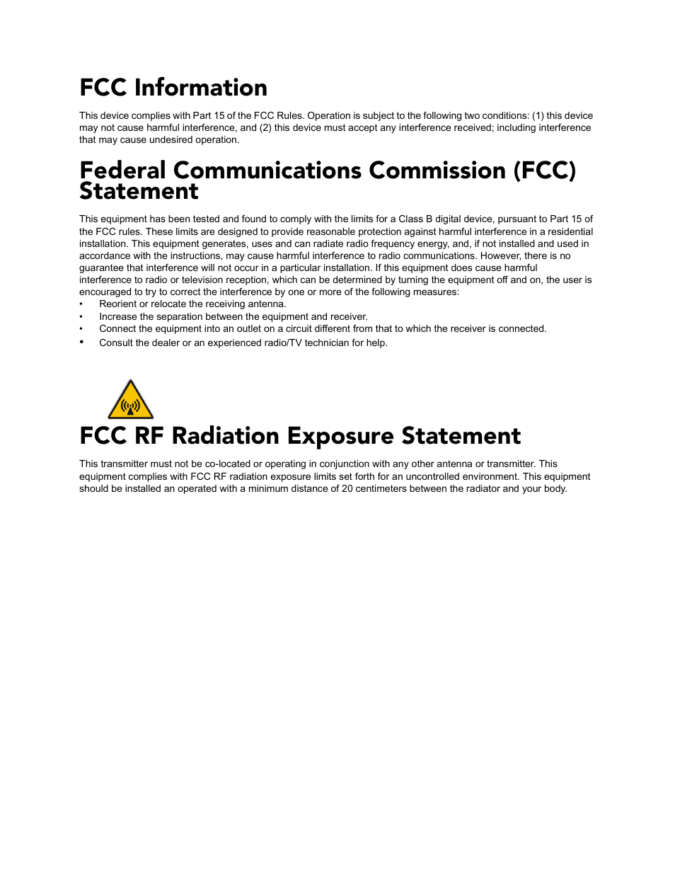 Fcc information, Federal communications commission (fcc) statement, Fcc rf radiation exposure statement | AMX Modero NXD-700Vi User Manual | Page 4 / 234