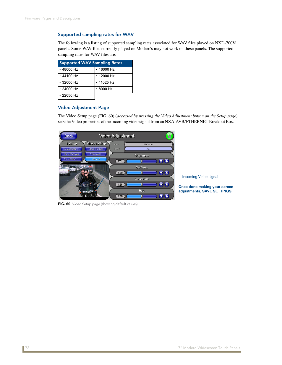 Supported sampling rates for wav | AMX Modero NXD-700Vi User Manual | Page 94 / 234