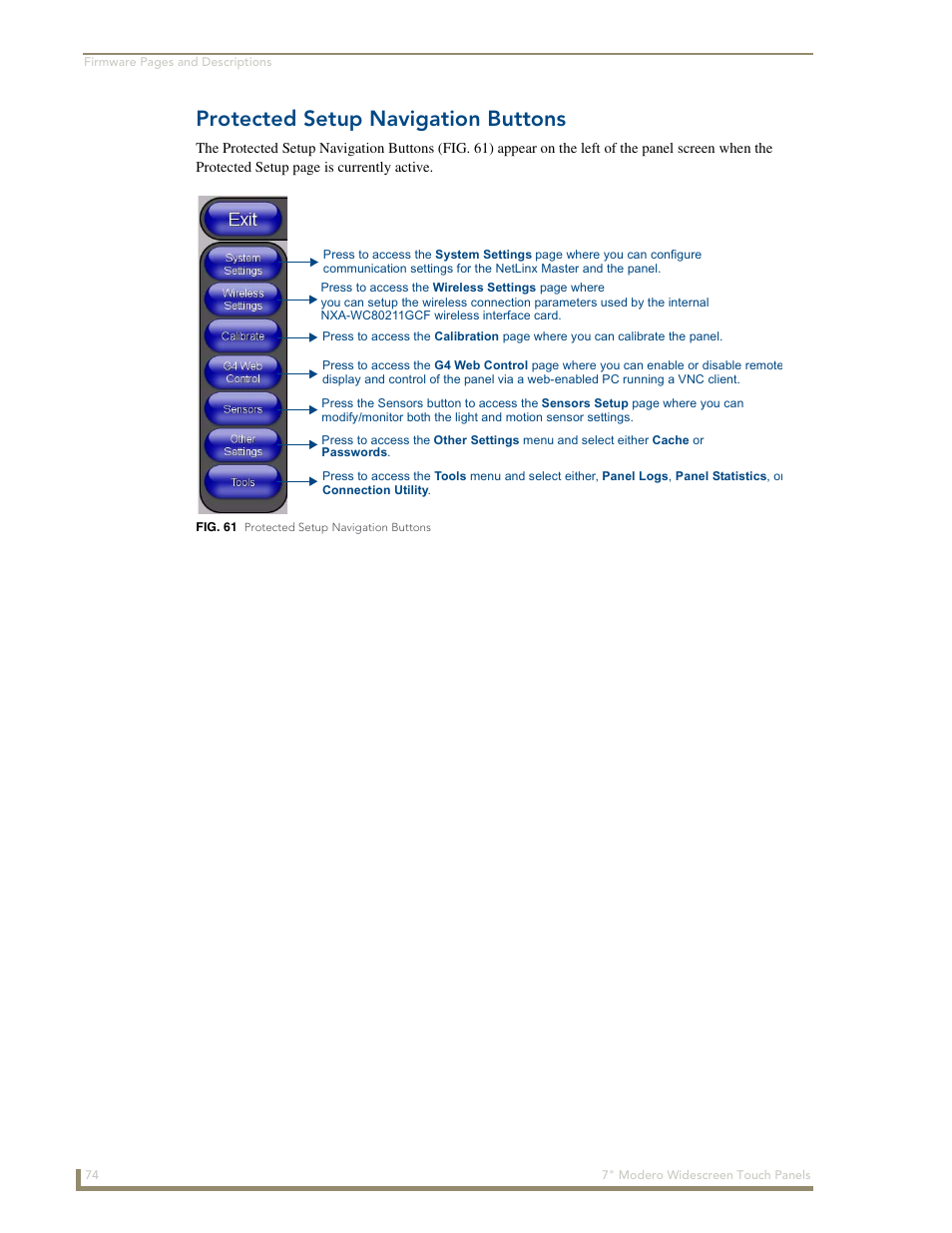 Protected setup navigation buttons | AMX Modero NXD-700Vi User Manual | Page 96 / 234