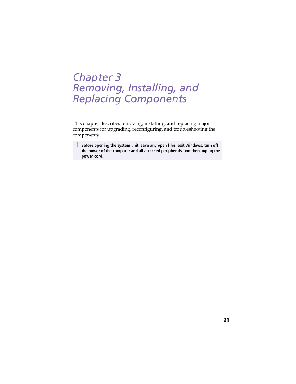 Removing, installing, and replacing components | Sony PCV-LX800 User Manual | Page 35 / 110