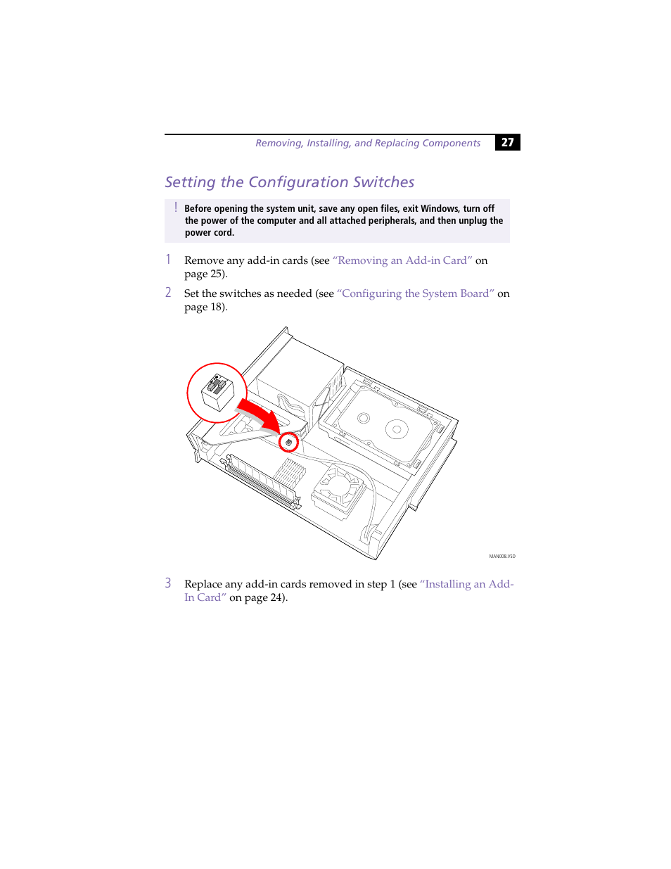 Setting the configuration switches | Sony PCV-LX800 User Manual | Page 41 / 110