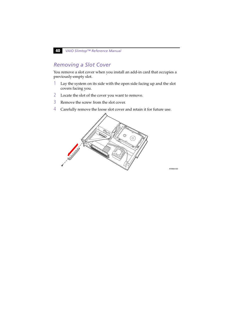 Removing a slot cover | Sony PCV-LX800 User Manual | Page 54 / 110