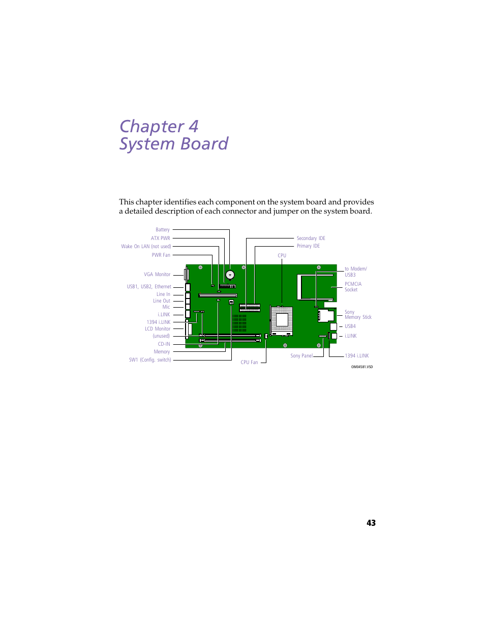 System board, Chapter 4 — system board, Chapter 4 system board | Sony PCV-LX800 User Manual | Page 57 / 110