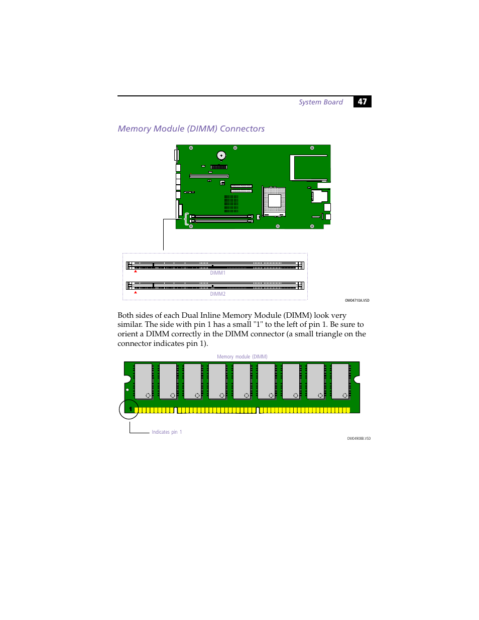 Memory module (dimm) connectors, System board | Sony PCV-LX800 User Manual | Page 61 / 110