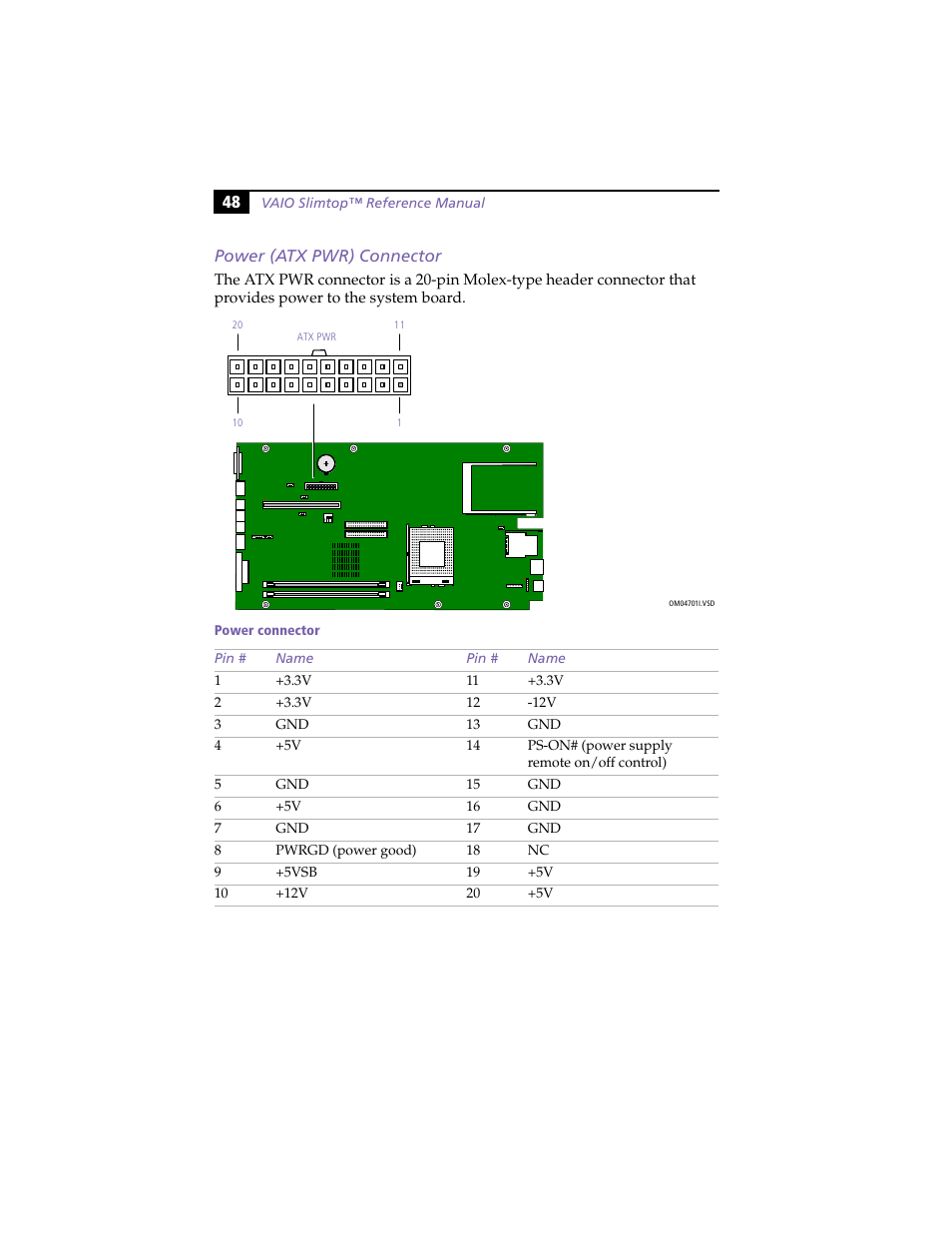 Power (atx pwr) connector, 48 power (atx pwr) connector | Sony PCV-LX800 User Manual | Page 62 / 110