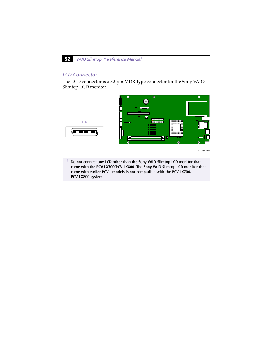 Lcd connector, 52 lcd connector | Sony PCV-LX800 User Manual | Page 66 / 110