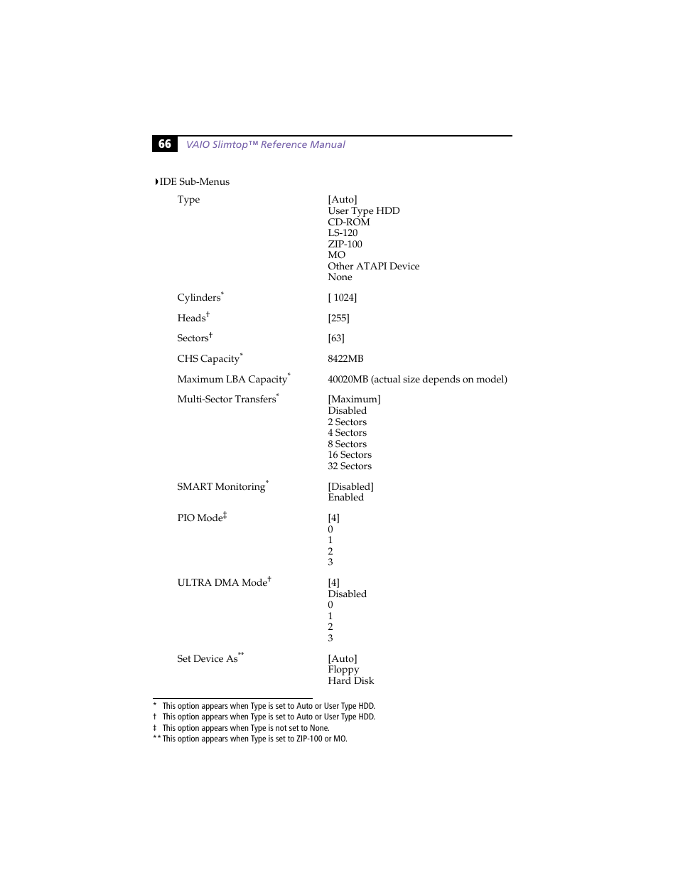 Ide sub-menus | Sony PCV-LX800 User Manual | Page 80 / 110