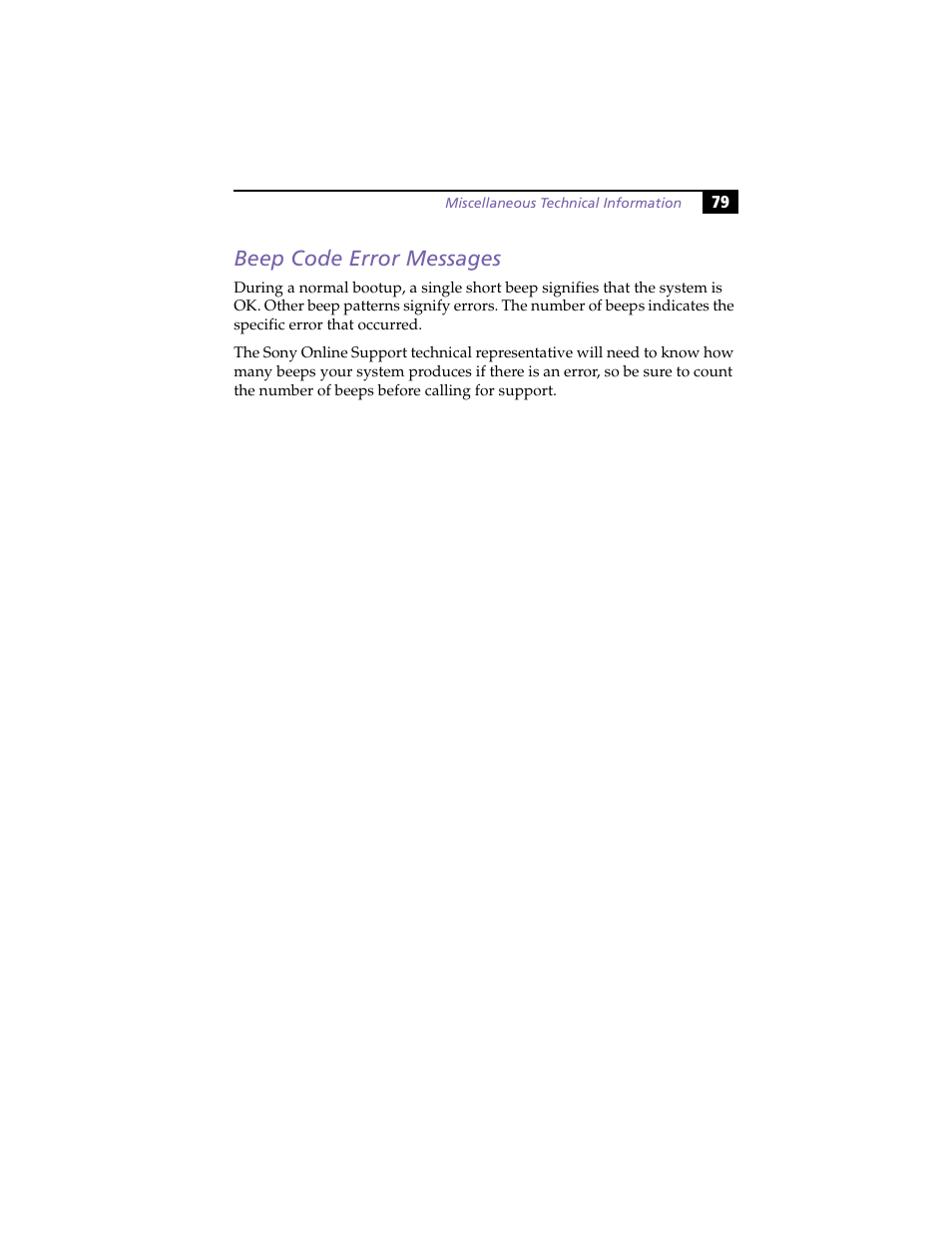 Beep code error messages | Sony PCV-LX800 User Manual | Page 93 / 110