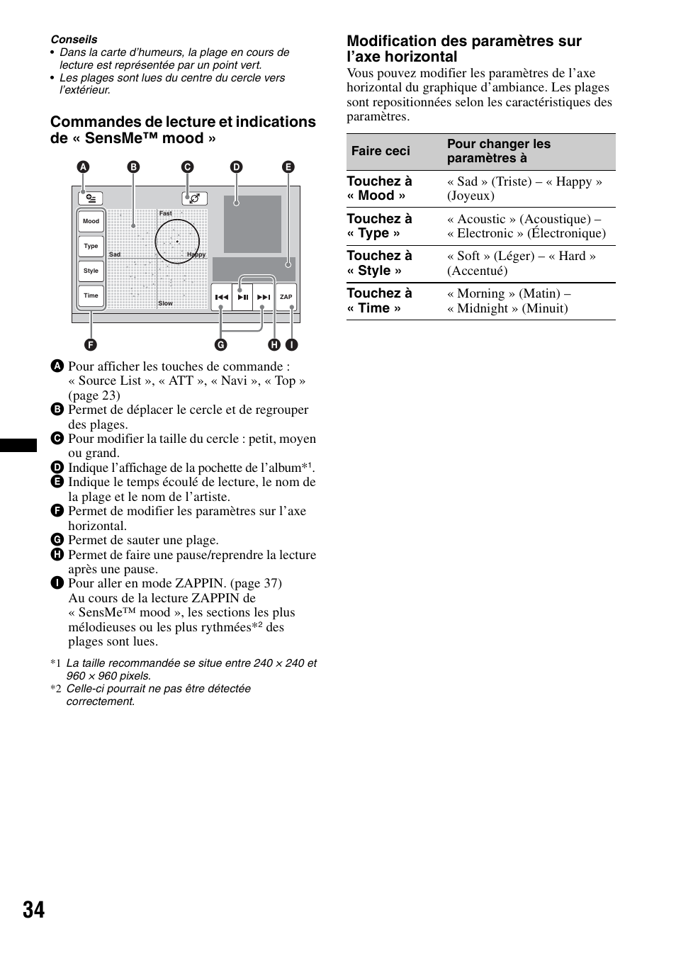 Modification des paramètres sur l’axe horizontal | Sony XNV-770BT User Manual | Page 110 / 240