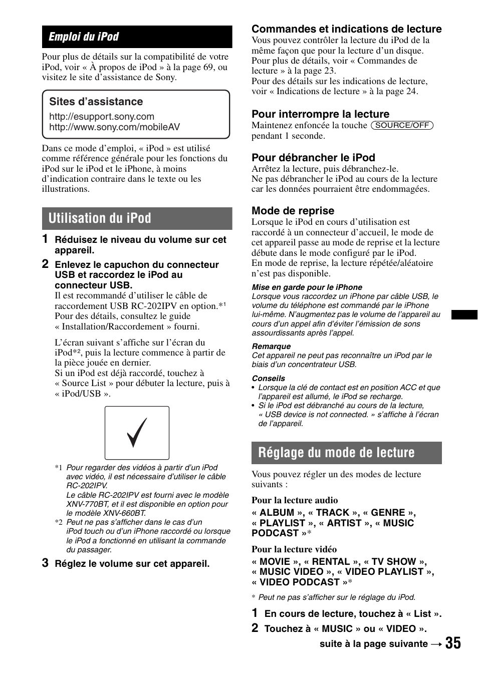 Emploi du ipod, Utilisation du ipod, Réglage du mode de lecture | Sony XNV-770BT User Manual | Page 111 / 240