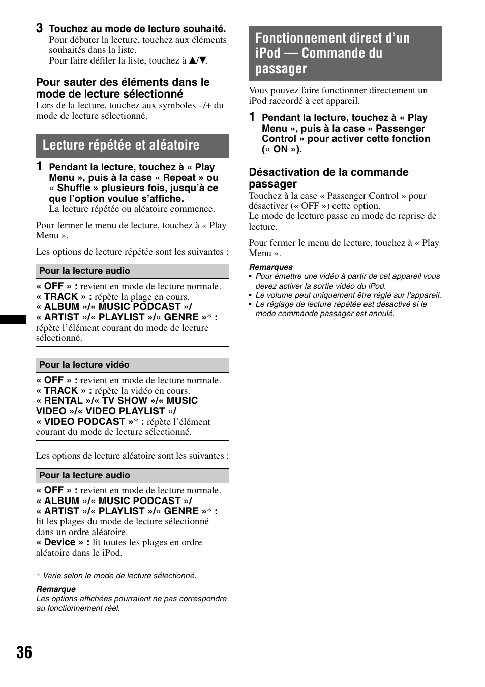 Lecture répétée et aléatoire | Sony XNV-770BT User Manual | Page 112 / 240