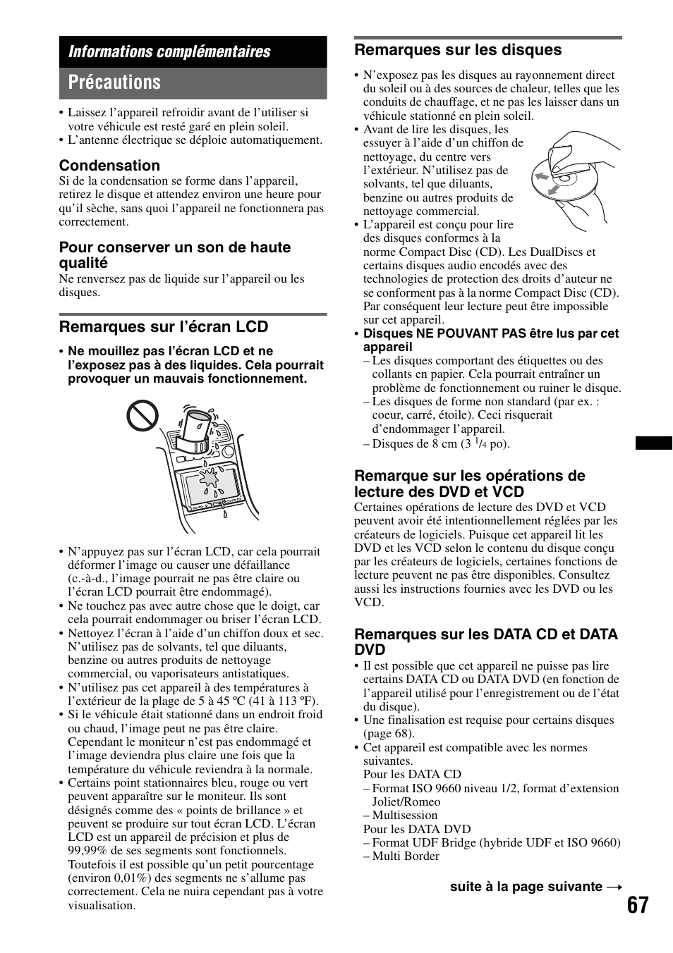 Informations complémentaires, Précautions, Remarques sur l’écran lcd | Remarques sur les disques | Sony XNV-770BT User Manual | Page 143 / 240