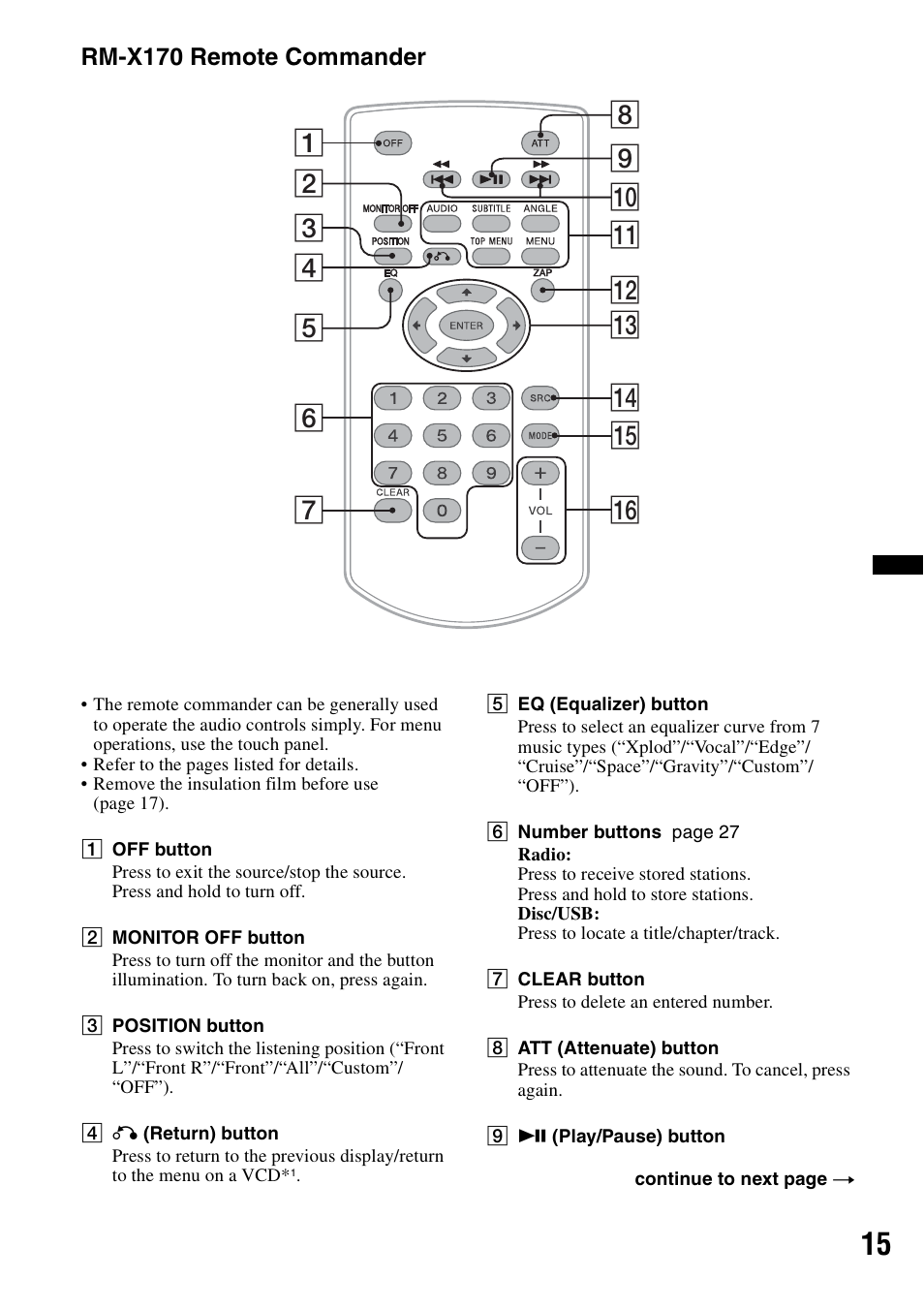 Rm-x170 remote commander | Sony XNV-770BT User Manual | Page 15 / 240