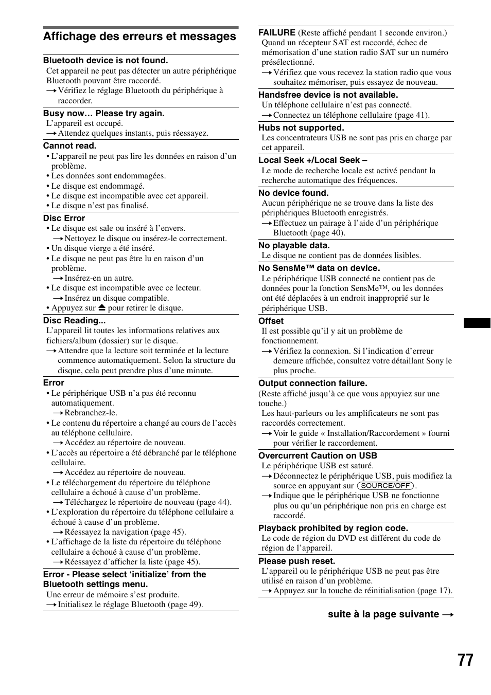 Affichage des erreurs et messages | Sony XNV-770BT User Manual | Page 153 / 240