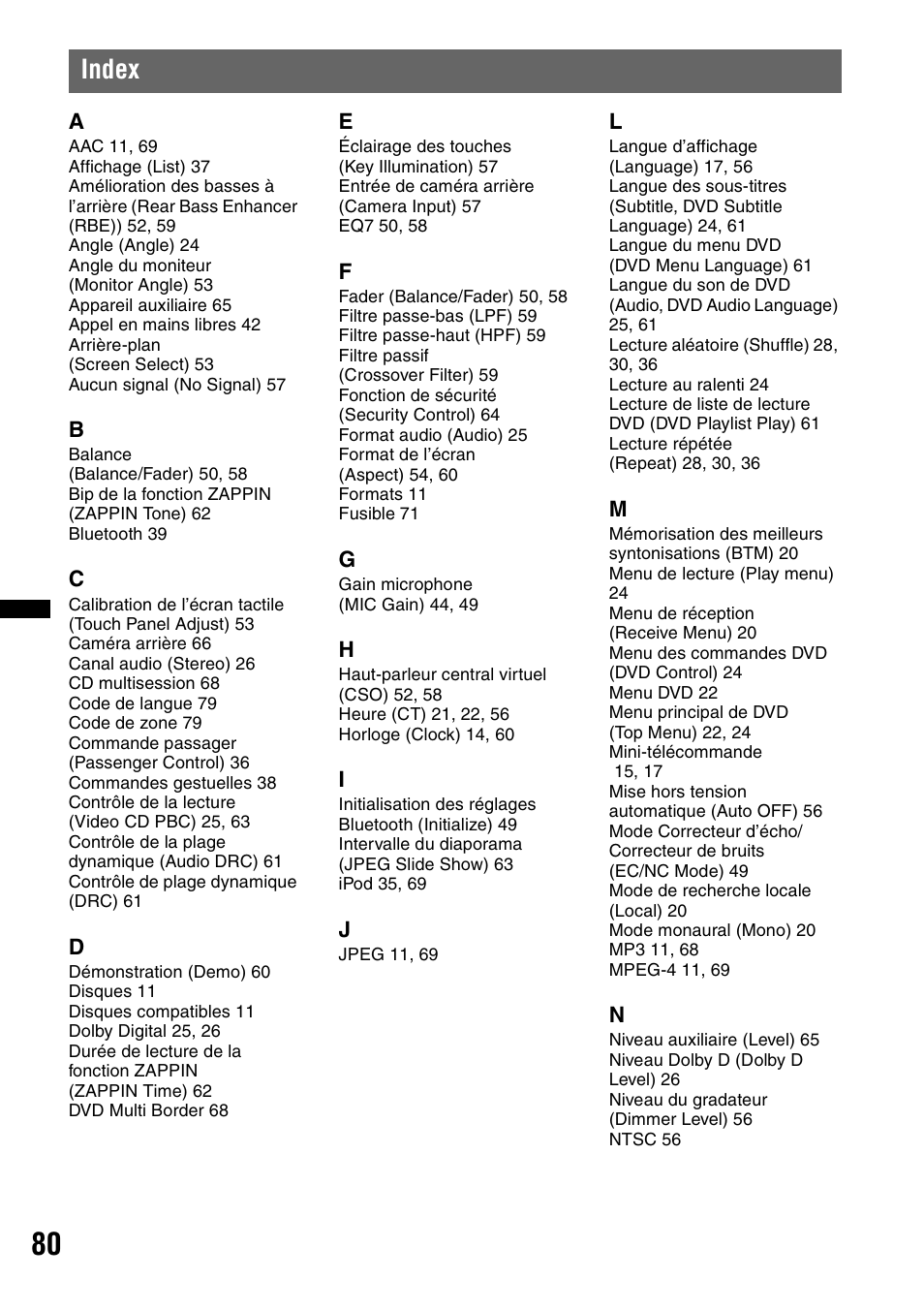 Index | Sony XNV-770BT User Manual | Page 156 / 240