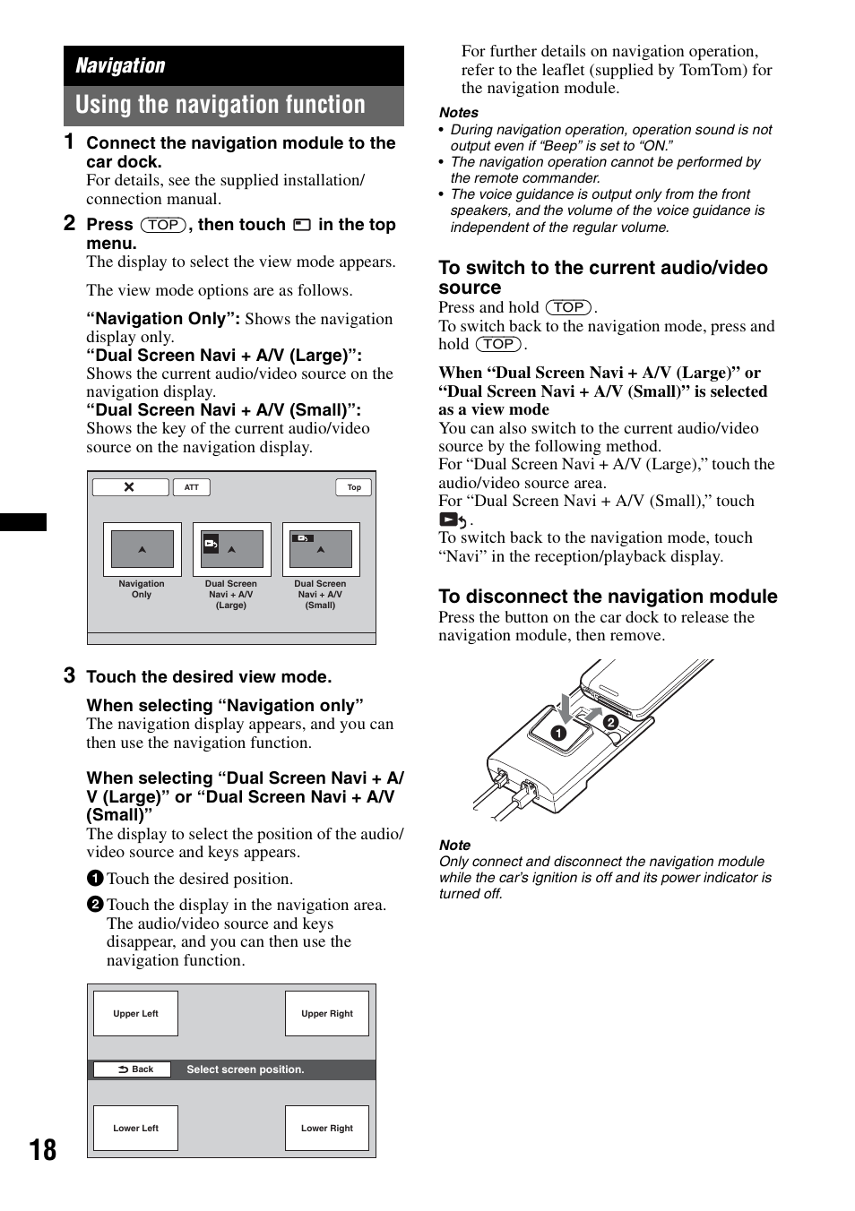 Navigation, Using the navigation function | Sony XNV-770BT User Manual | Page 18 / 240